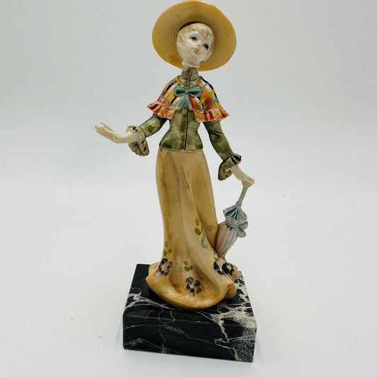 Fontanini Lady with Parasol Figurine Despose Italy Hand Painted Marble Base