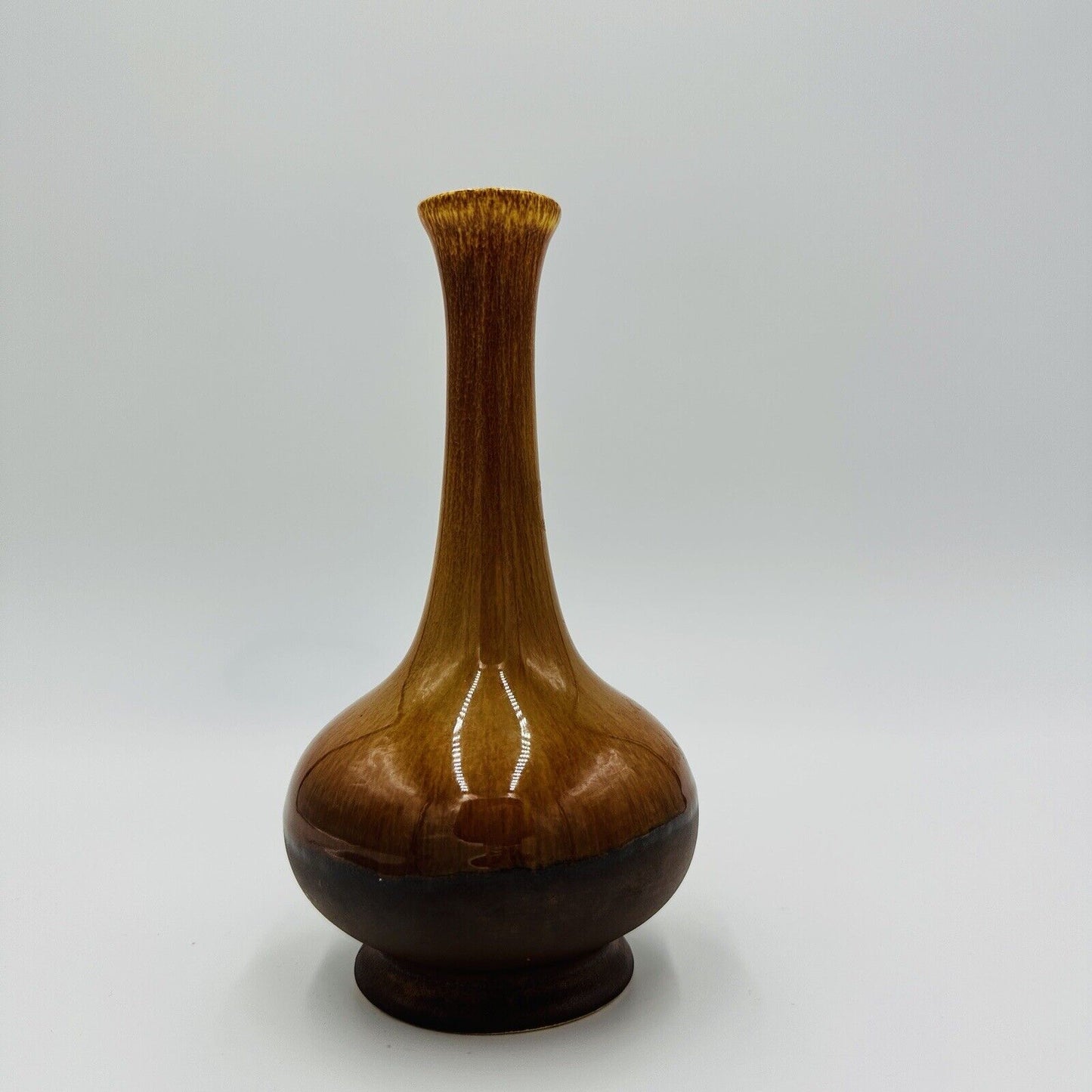 Vtg Mid Century Modern Royal Haeger Brown Dark Brown Drip Glaze 7-1/4" Bud Vase