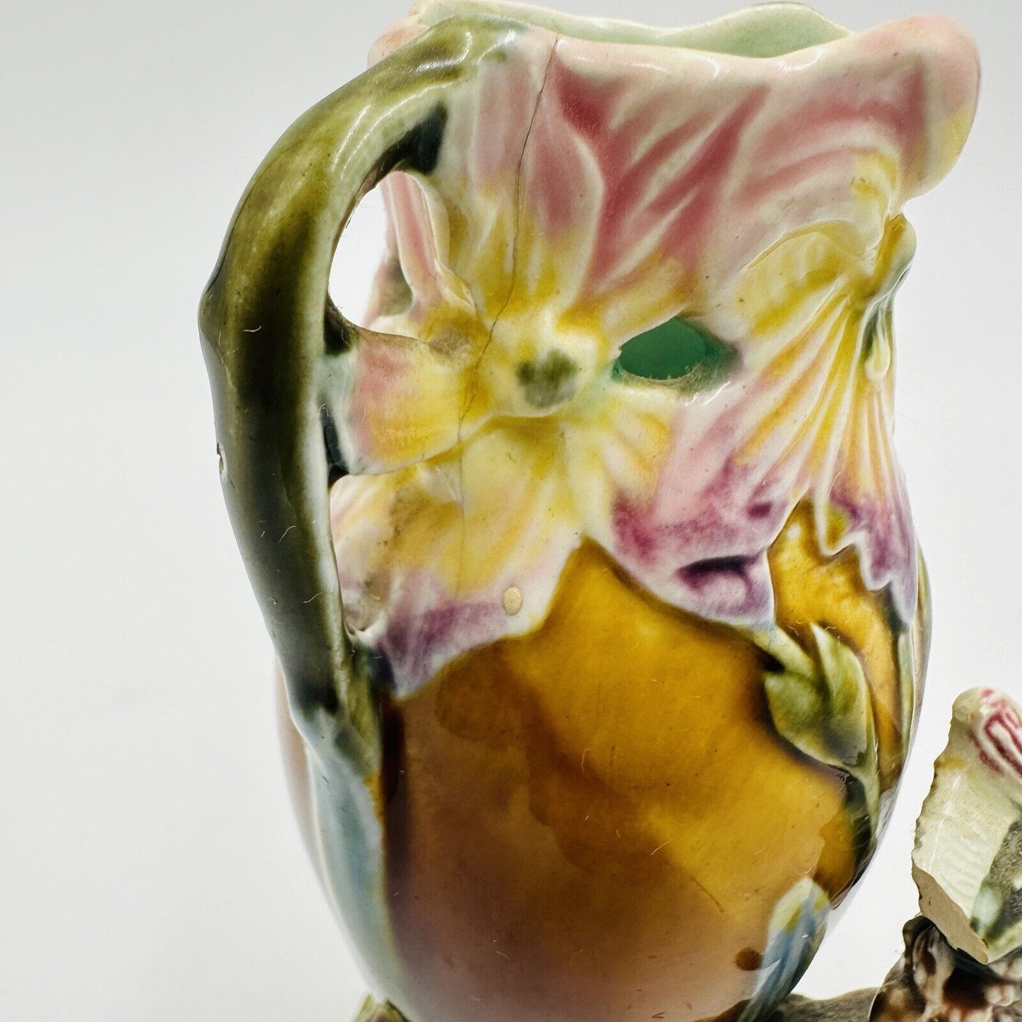 1900 French Majolica Art Nouveau Small Figural Vase Napoleon Urn Floral Antique