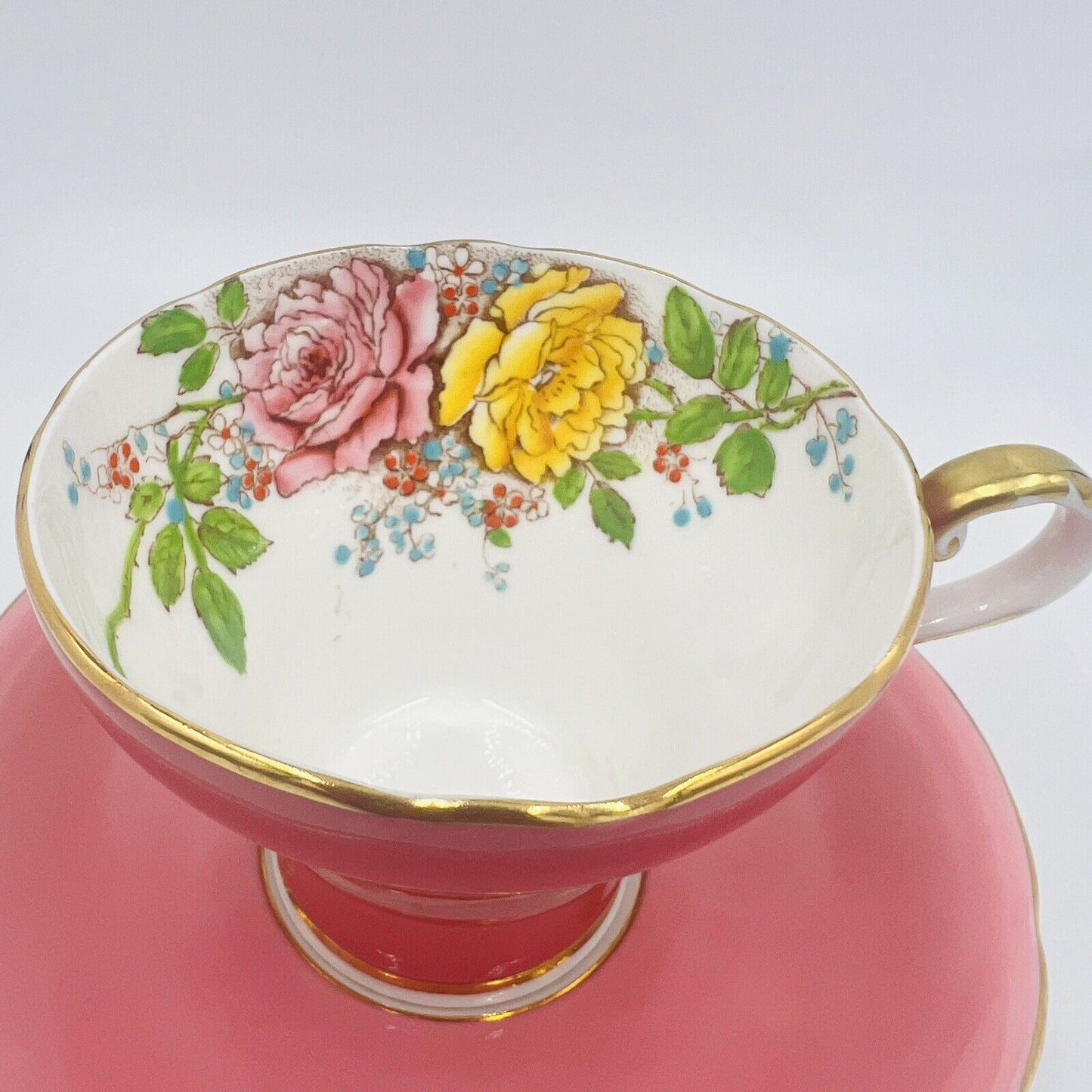 Aynsley Tea Cup & Saucer Cabbage Rose Pink Bone China Set T5025 Hand-painted