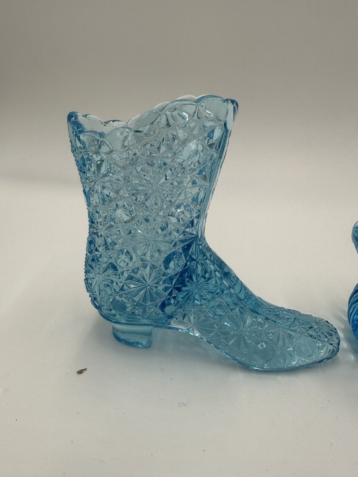 Fenton Glass Slippers Victorian Shoes Mini Vase Ser Vintage Aqua Blue Art