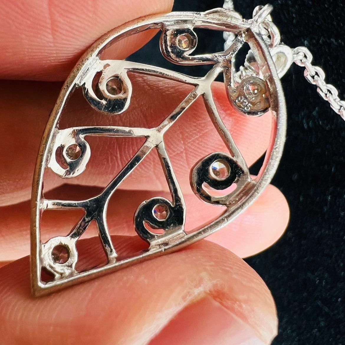Zirconia Women Fine Jewelry Necklace Leaf Open Sterling Silver