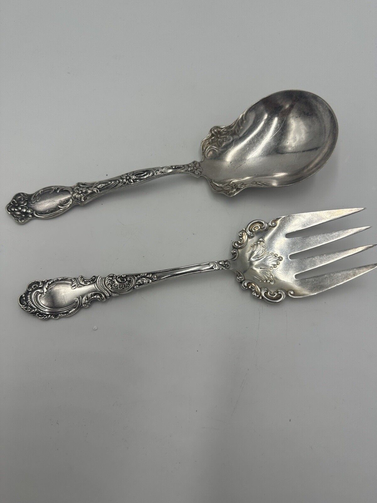 antique Aurora by gorham ornate silver plate serving fork and spoon