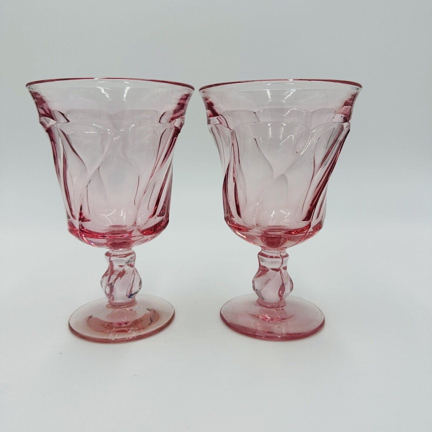 Fostoria Pink Jamestown Swirl Twist Wine Glasses Goblets Set 2 Drinkware