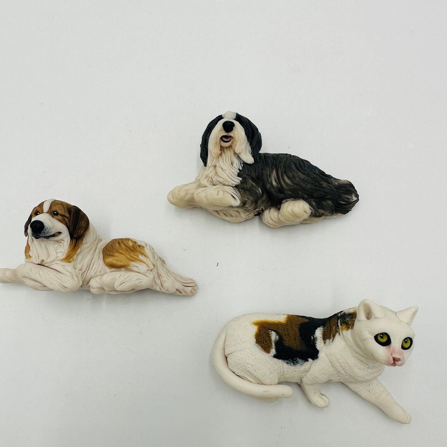 Set Of Three Refrigerator Magnets Dogs And Cat Figurines Rare Hand Made