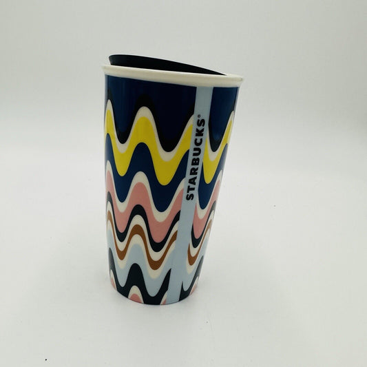 Starbucks Pastel Wavy Stripes Waves Ceramic 12 oz Tumbler Travel Mug with Lid