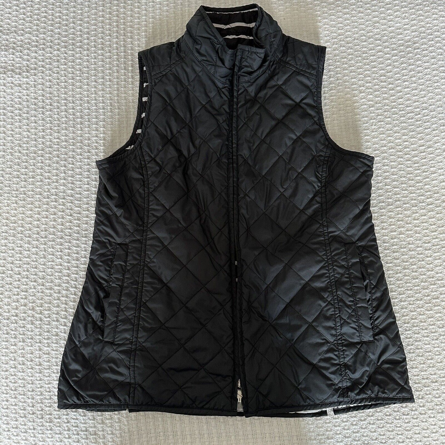 Peter Millar Vest Women's Size Medium Reversible Quilted Black White Striped
