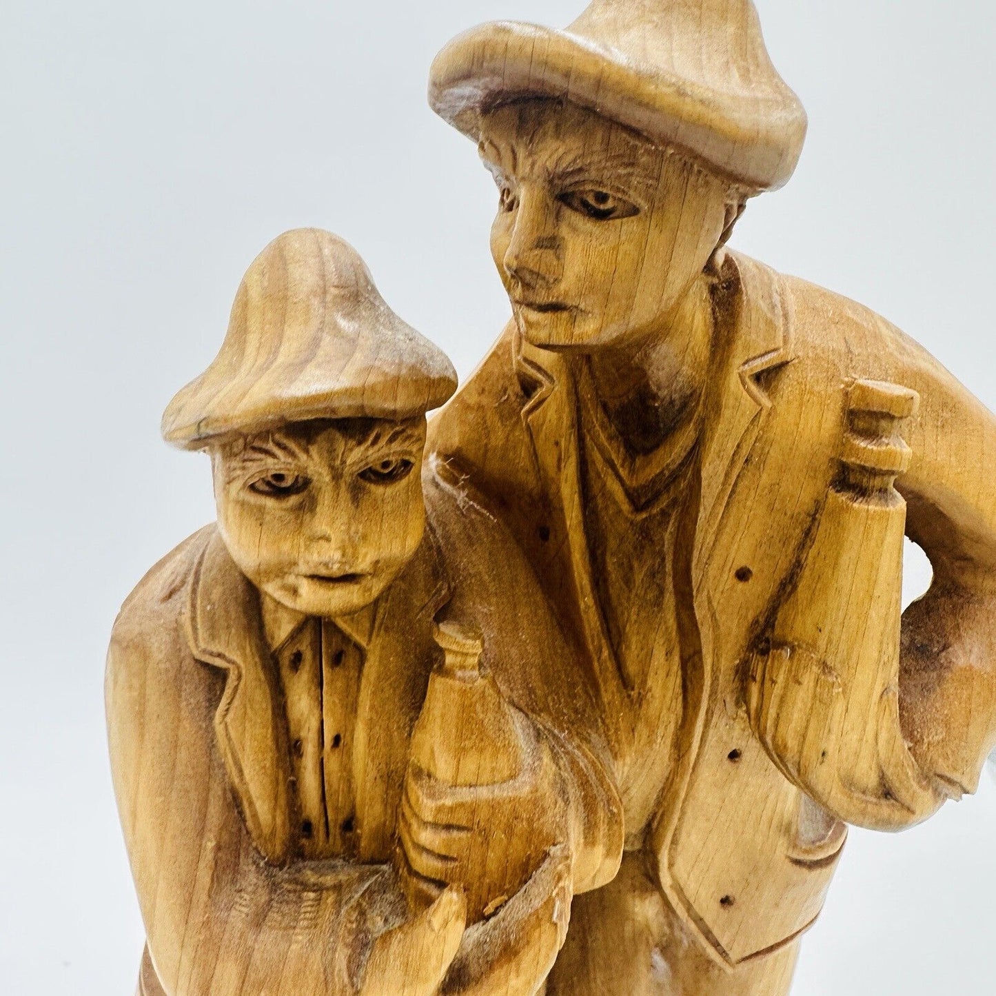 Vintage wood carved drunk men folk art sculpture 11” Hand Carved