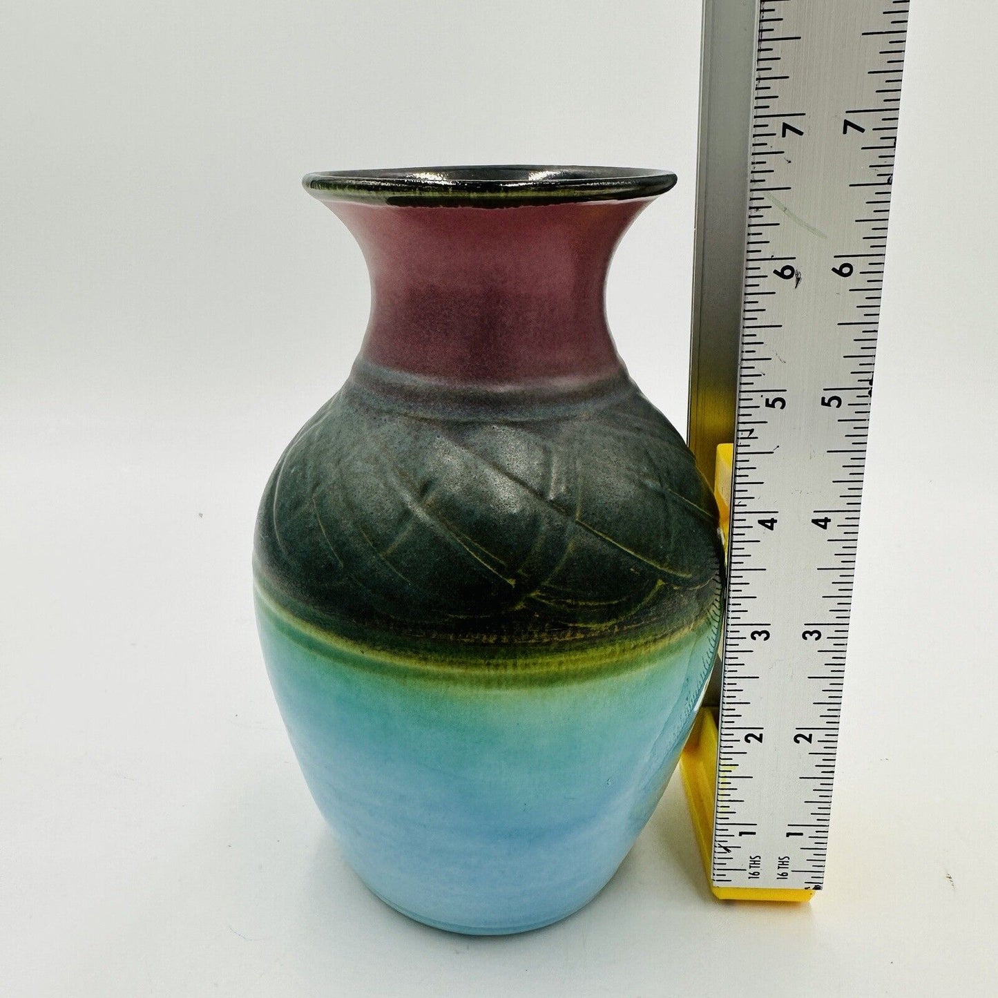 Dryden Hand Thrown Pottery Vase Signed Dated 2010 Purple Green Aqua 6.5”