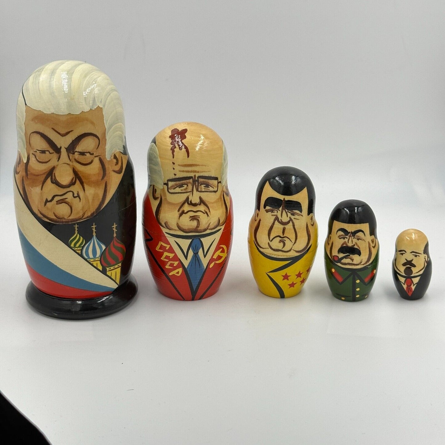 Nesting Dolls Matryoshka Vintage Russian Soviet Leaders Set of 5 Hand Painted
