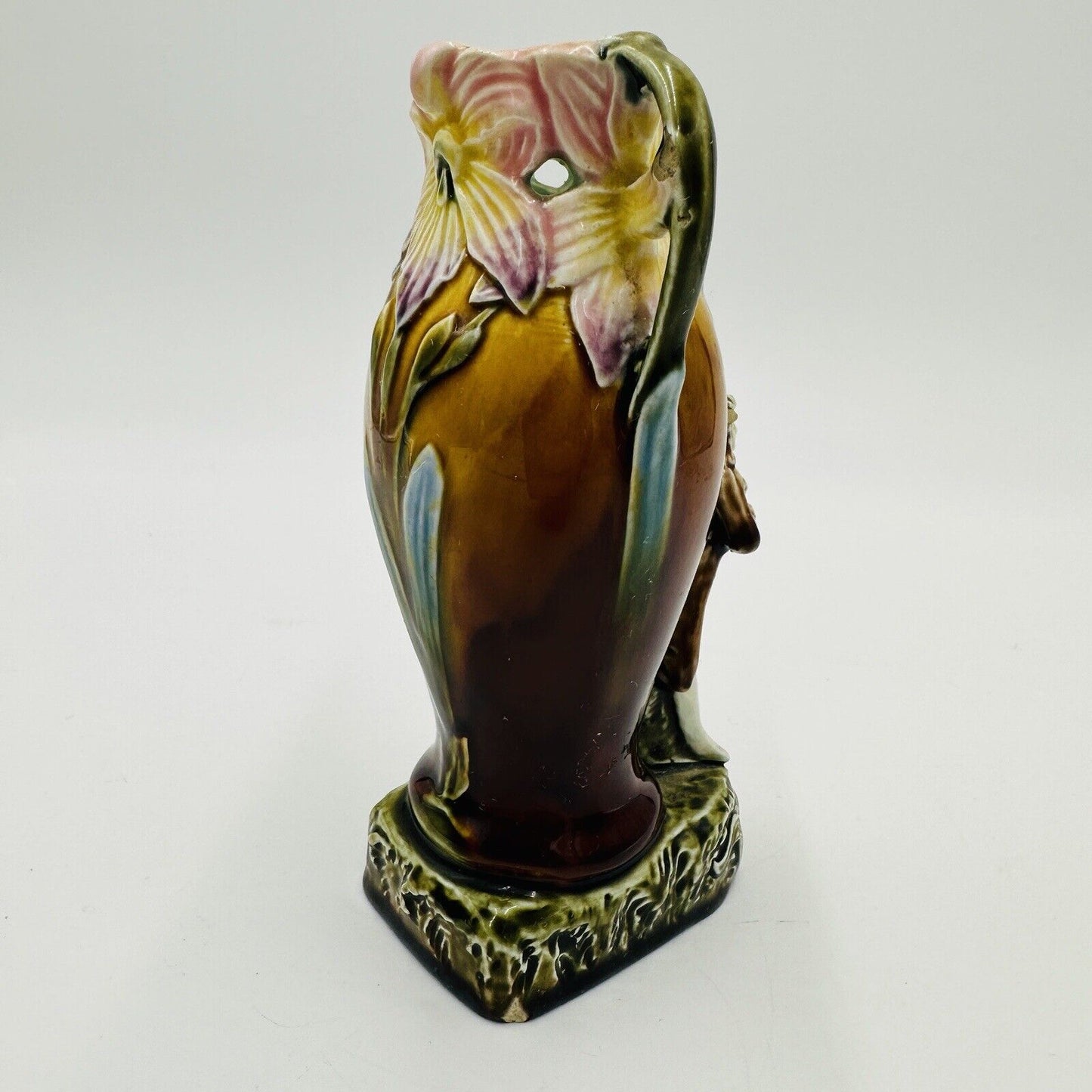 1900 French Majolica Art Nouveau Small Figural Vase Napoleon Urn Floral Antique