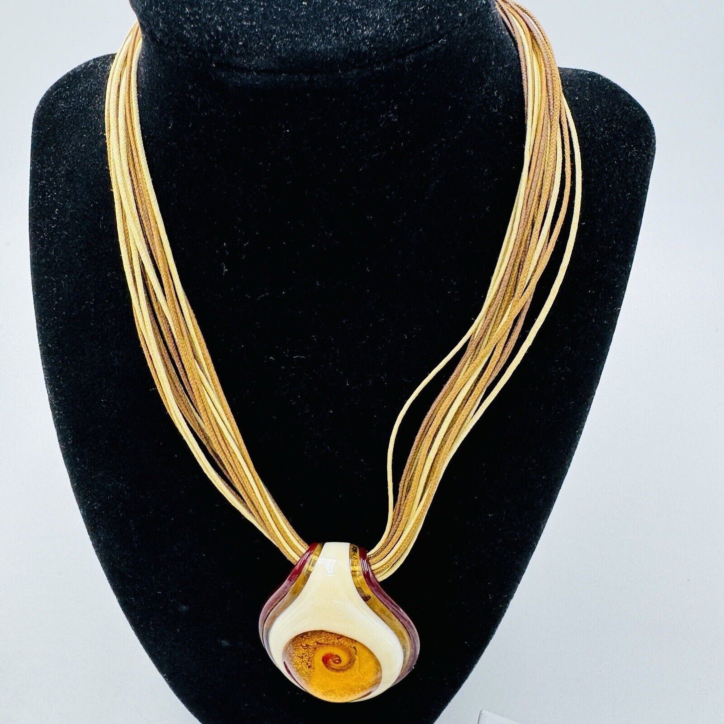 Antica Murrina Venetian Art Glass Amber Swirl Multi Straps Necklace Italy