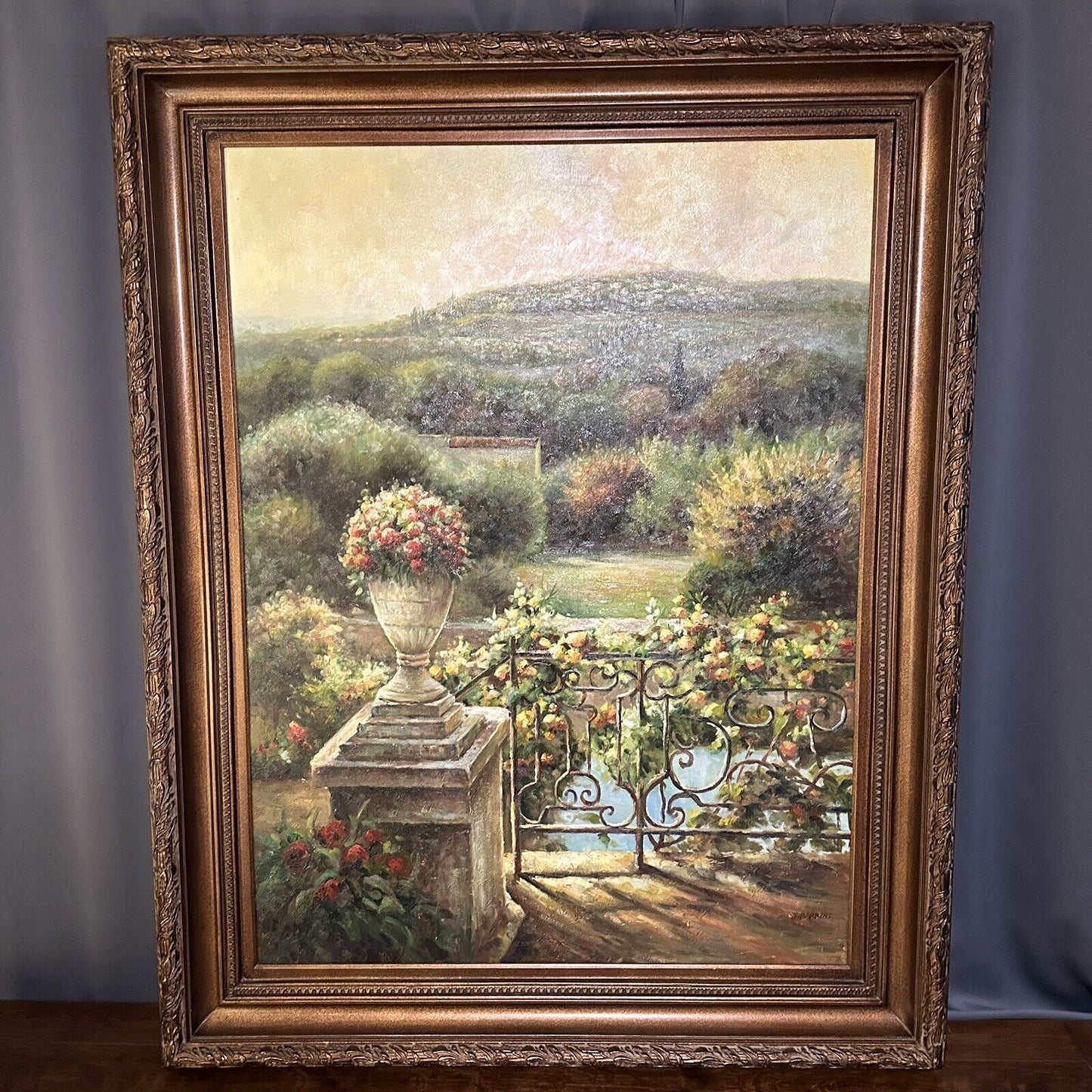 Original Oil Painting J. Barkins Mediterranean Landscape Signed Framed Large 4ft