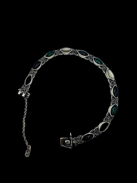 Marcasite and Multi Gemstone Bracelet Women's Jewelry Vintage Sterling Silver