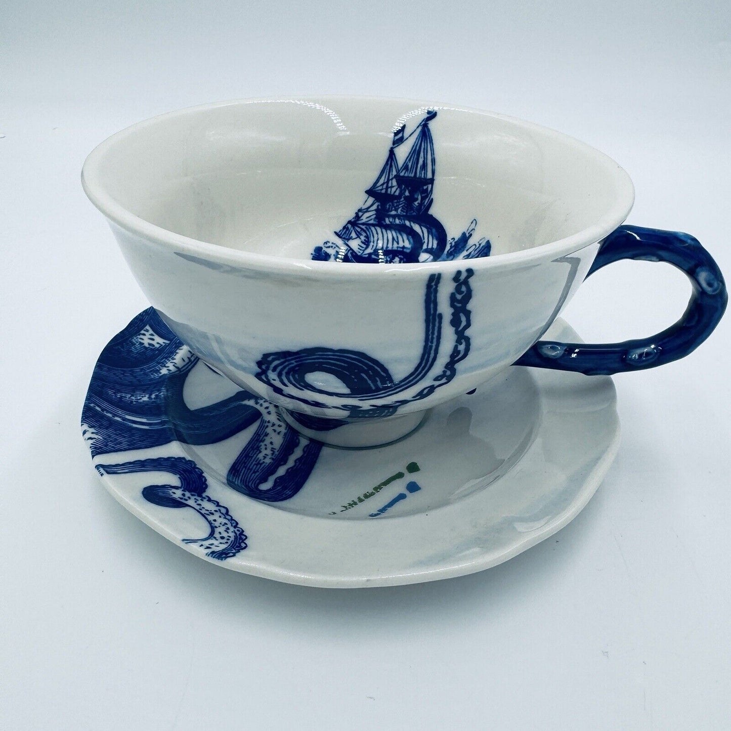 Anthropologie From the Deep Octopus Large Cup and Saucer Set Galleon Nautical