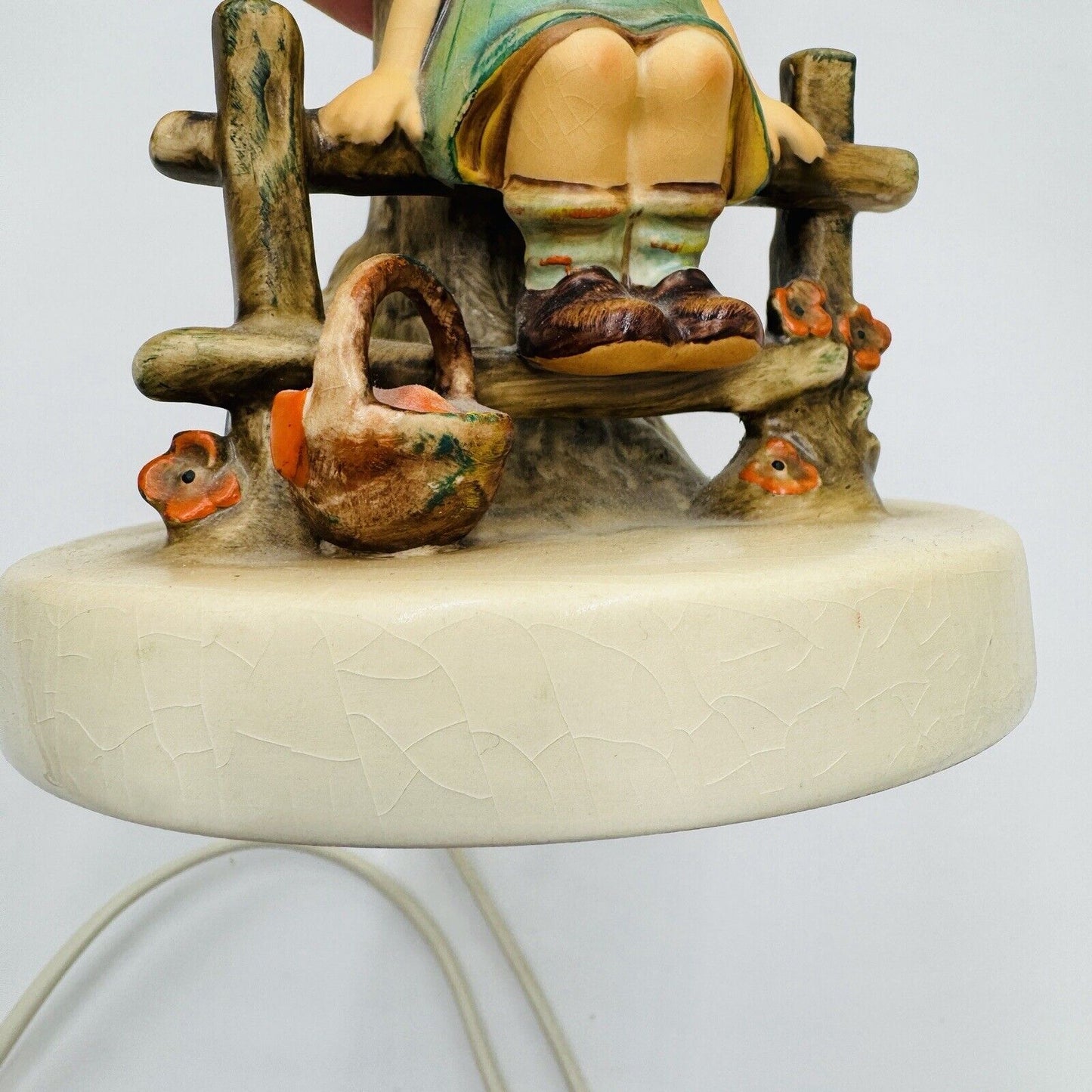 Goebel Hummel "Just Resting" Little Girl Sitting on Fence Figurine Lamp 225 17”