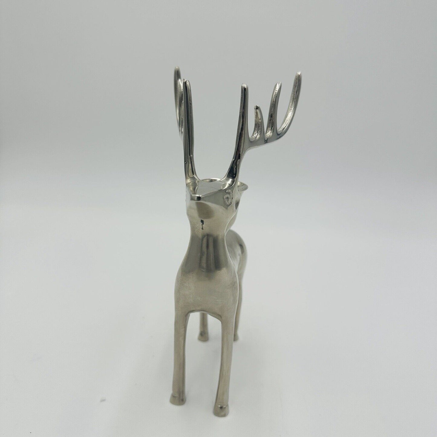 Pottery Barn Vintage Silver Plated Reindeer Taper Candle Holders Seasonal Stag