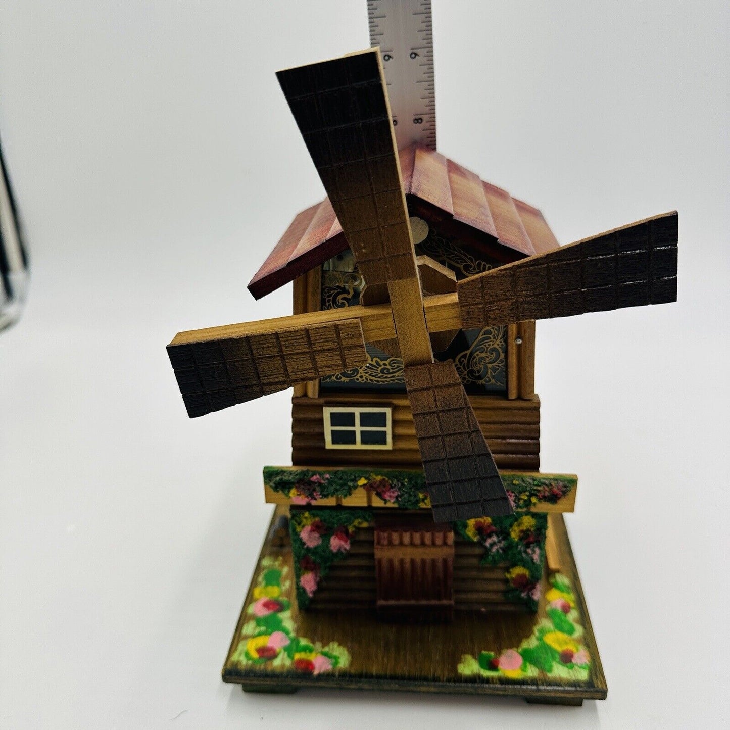 Wooden Jewelry Wood Box Windmill Shaped Dutch Vintage Hand-painted Home Decor