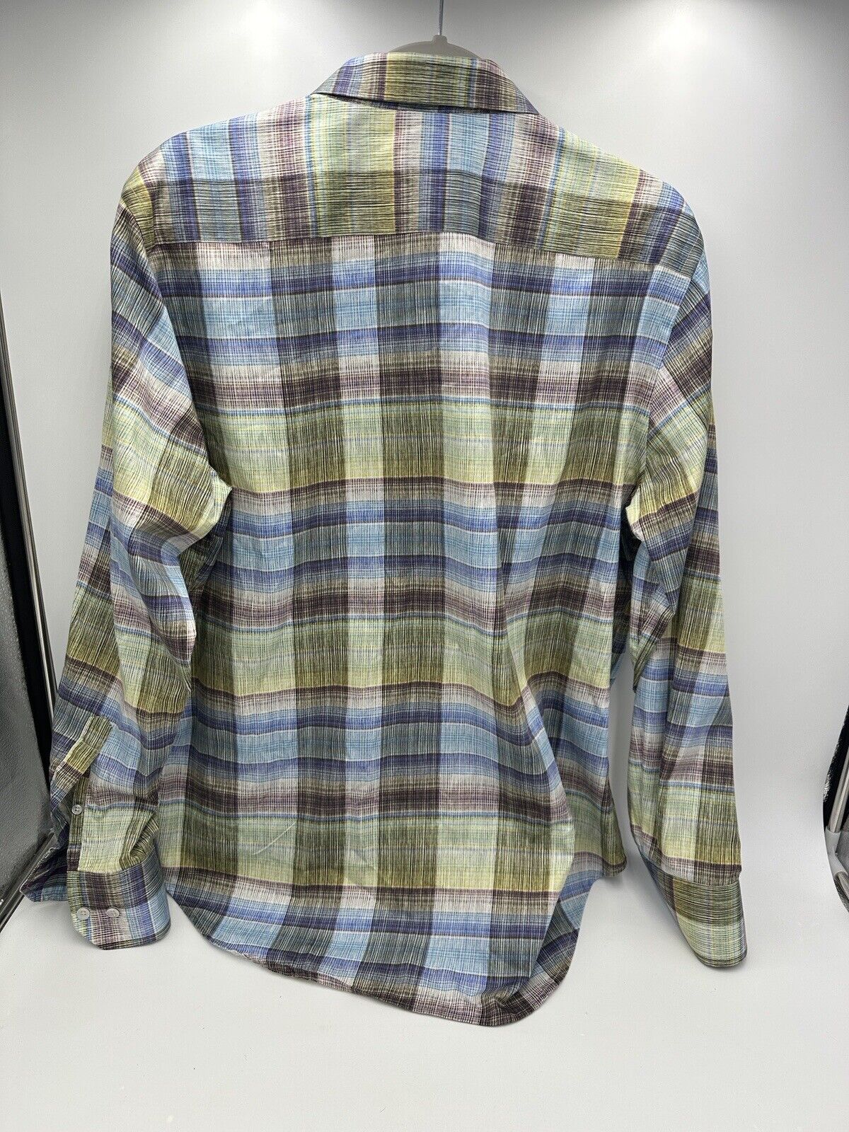 Robert Graham Long Sleeve Button Shirt Plaid Men's Size L Checkered Blue Green