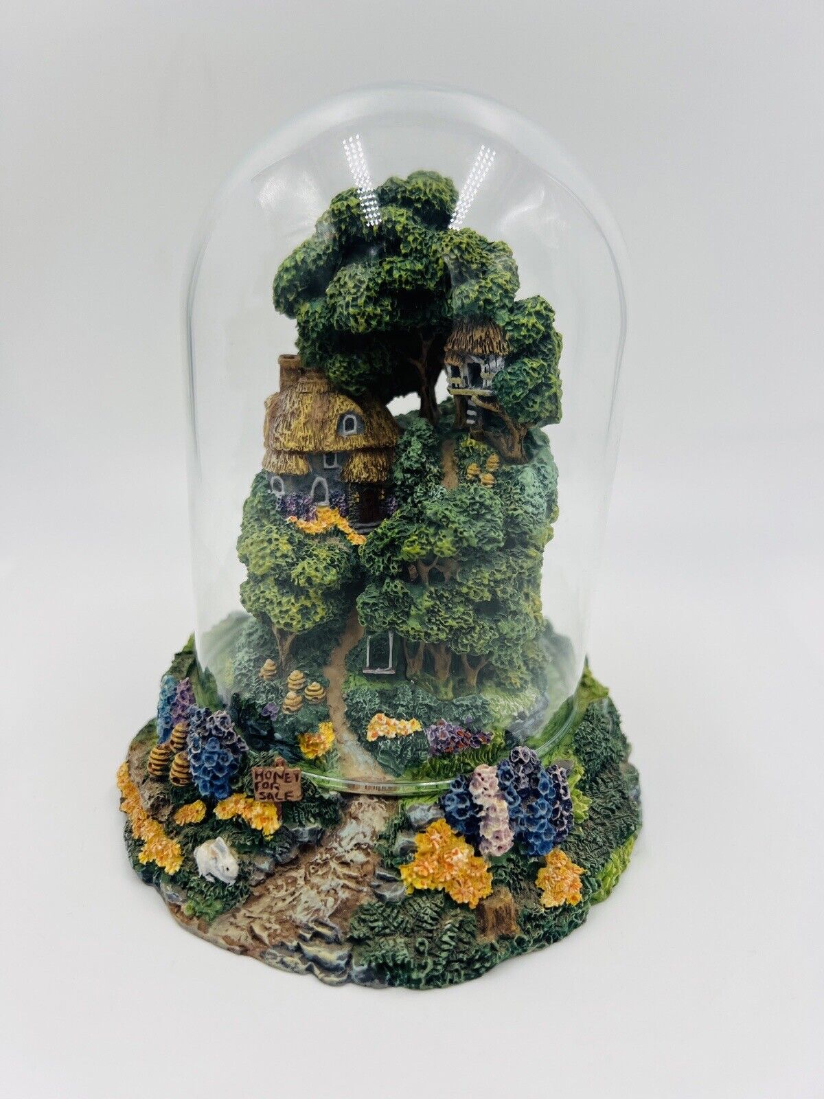 Franklin Mint Glass Dome Honey Hill Cottage Figurine Hand-Painted Home Decor