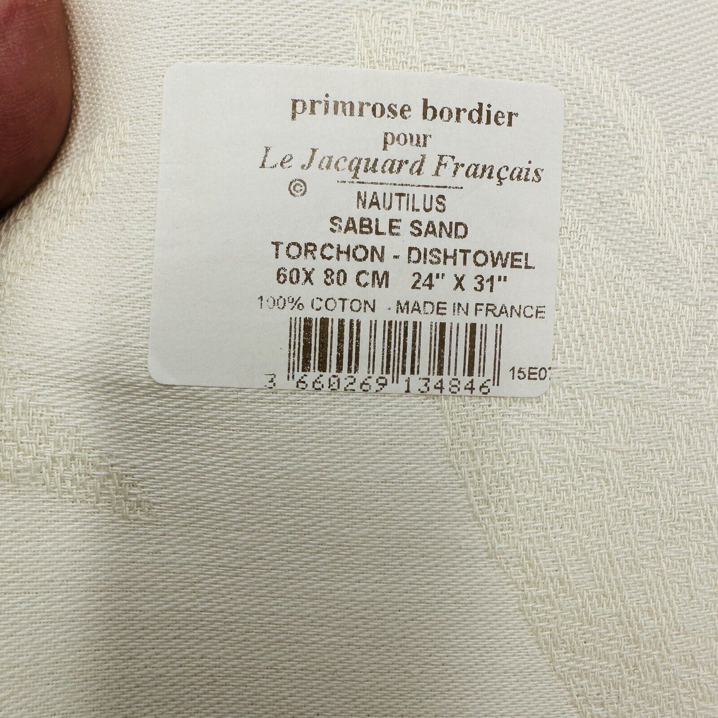 Primrose Bordier Nautilus Sable Sand Torchon Dishtowel  24" X 31” Cotton France