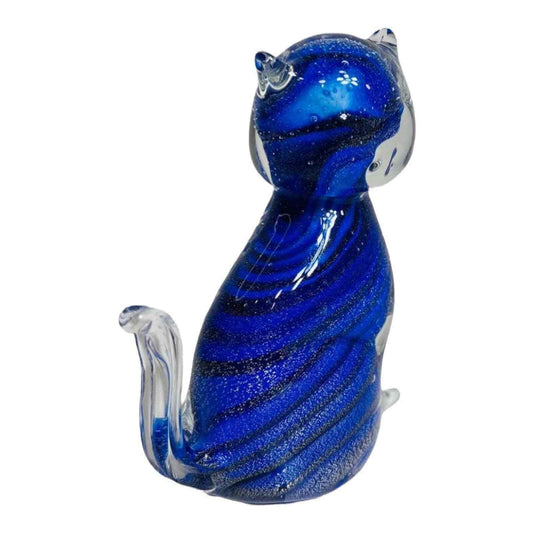 Winston Porter Howery Cat Art Glass Blue Shelf Home Decor Animal Nature Lover