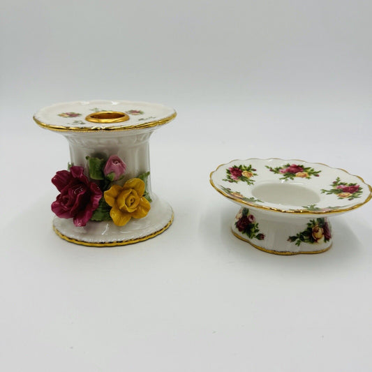 Royal Albert Old Country Roses Porcelain Candle Holders Set Christmas Decor