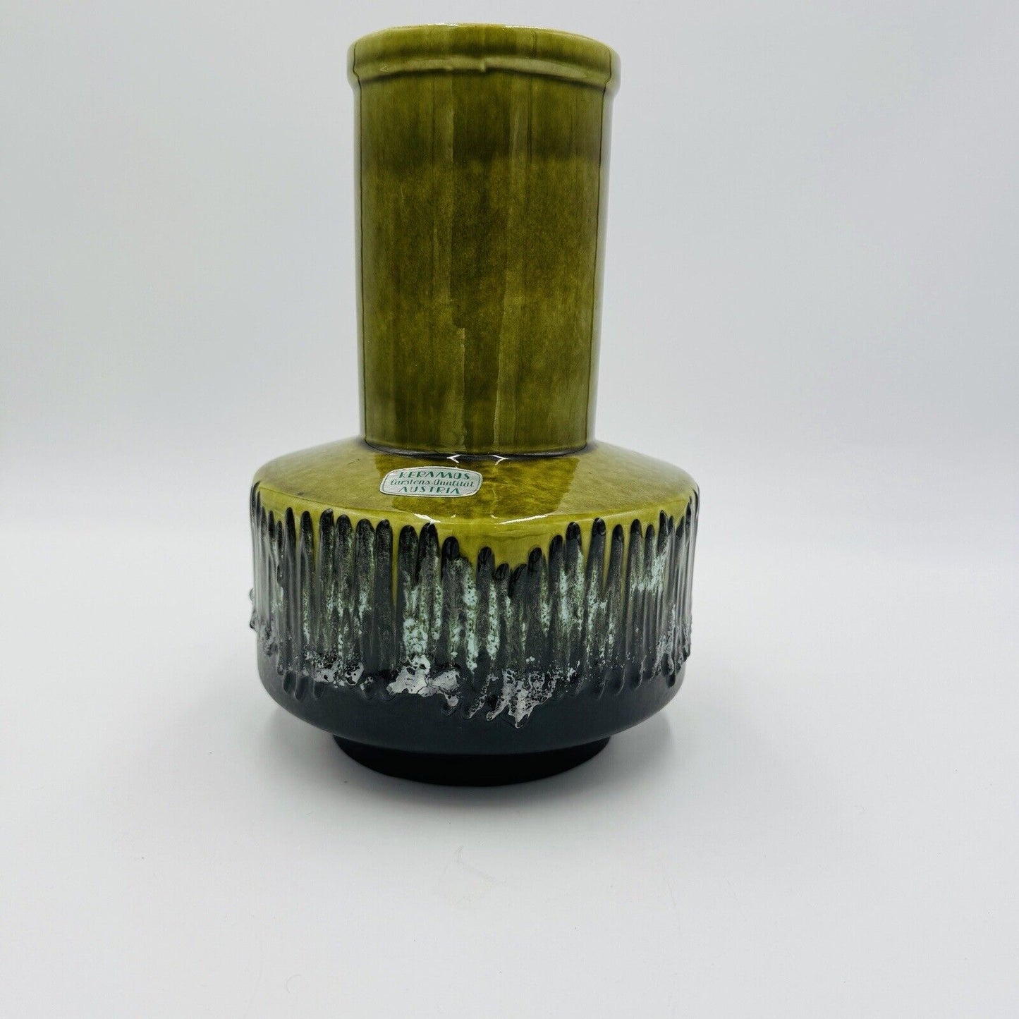 MCM Keramos Art Pottery Austria 1265-24 Green Drip Glazed Vase 9