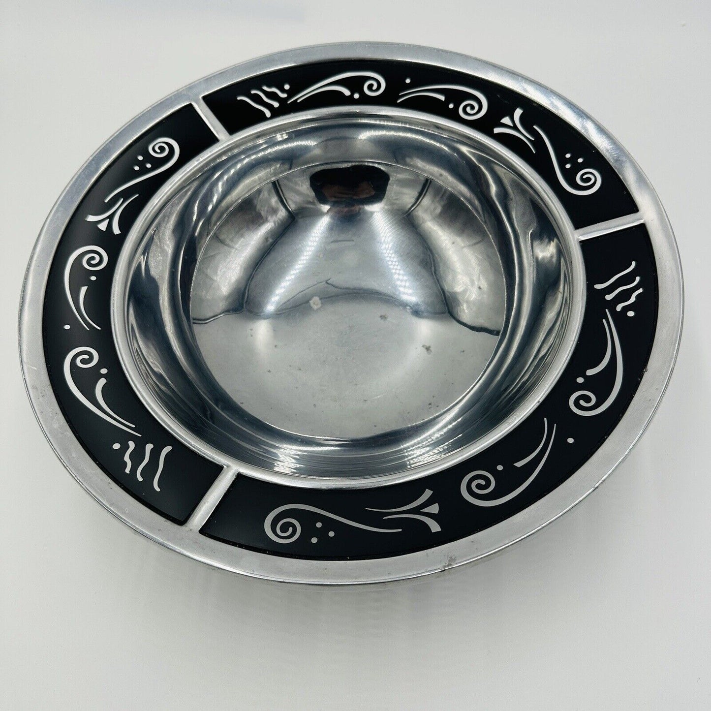 Lenox Spyro Round Salad Serving Bowl Metal Ware Black Glass Decorative Rim