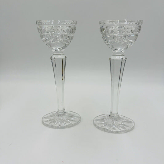 Vintage Waterford Crystal Overture Large Pair 8”Conefoot Candlesticks