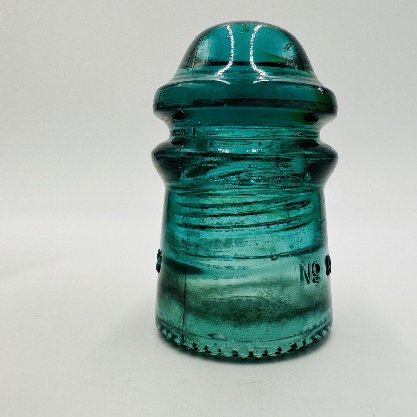 Hemingray  NO 9 glass  Insulator  turquoise EARLY 1893-1895  EMBOSSED antique