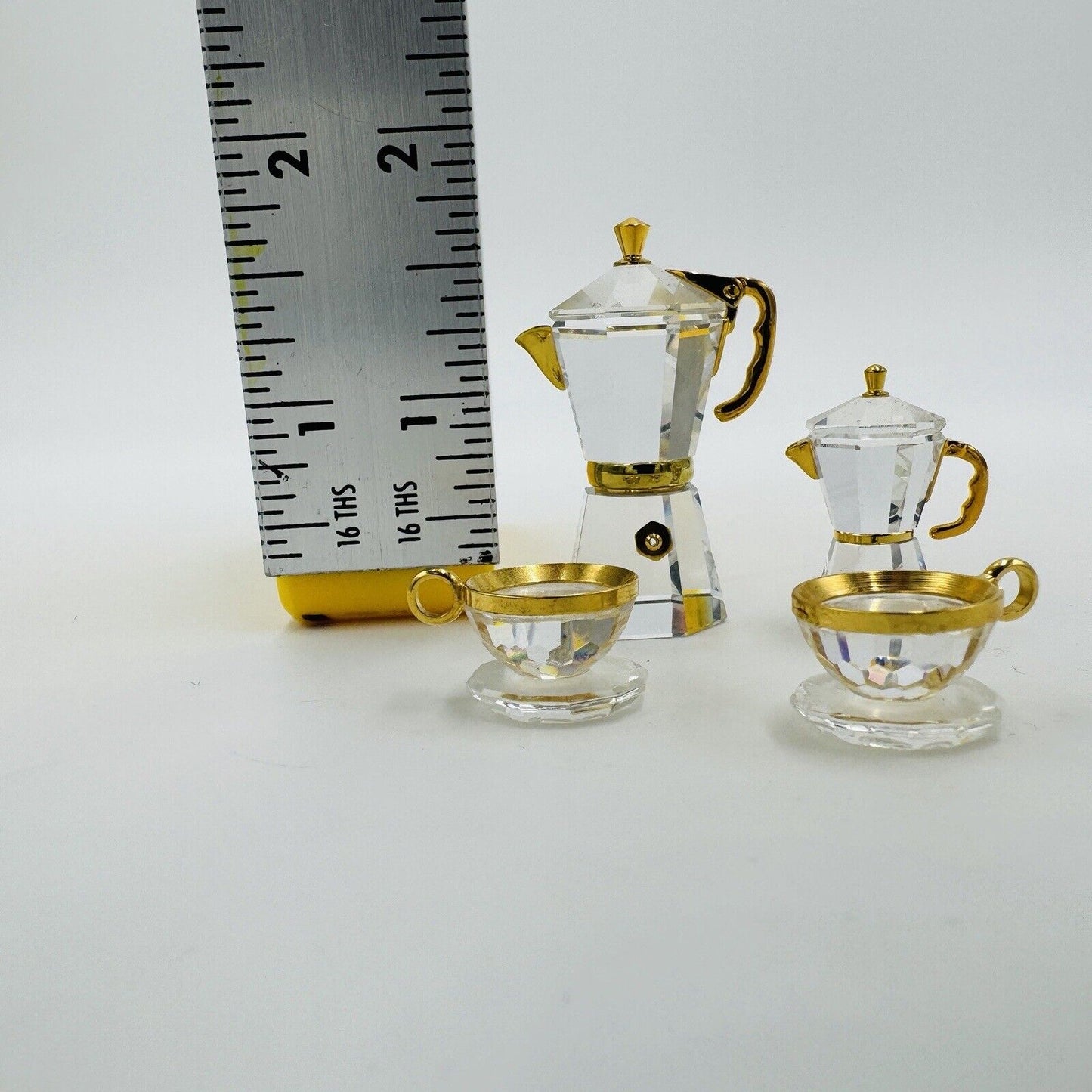 Rare Swarovski Espresso Coffee Machine Miniatures & Tea Cups 4 Pieces