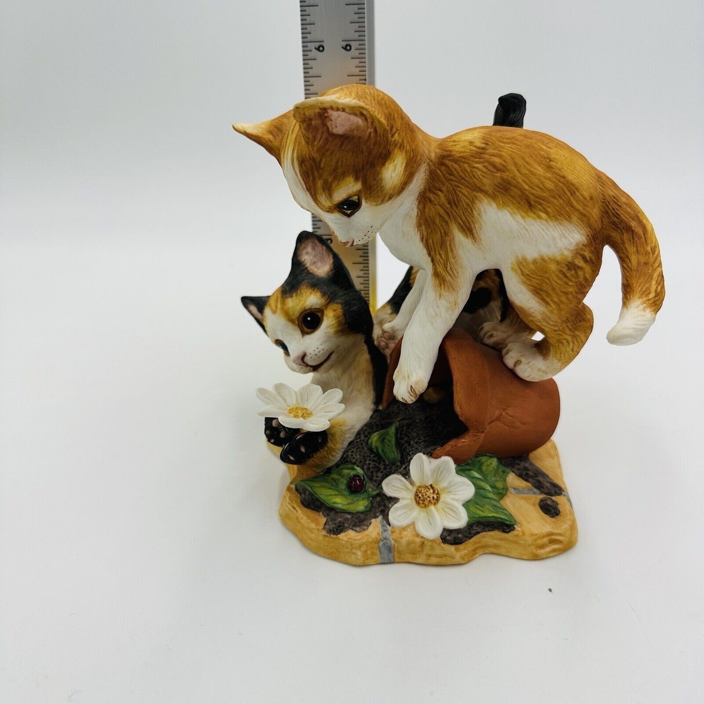 The Franklin Mint Shenenigans' Porcelain Bisque Kittens Playing In Pot Figurine