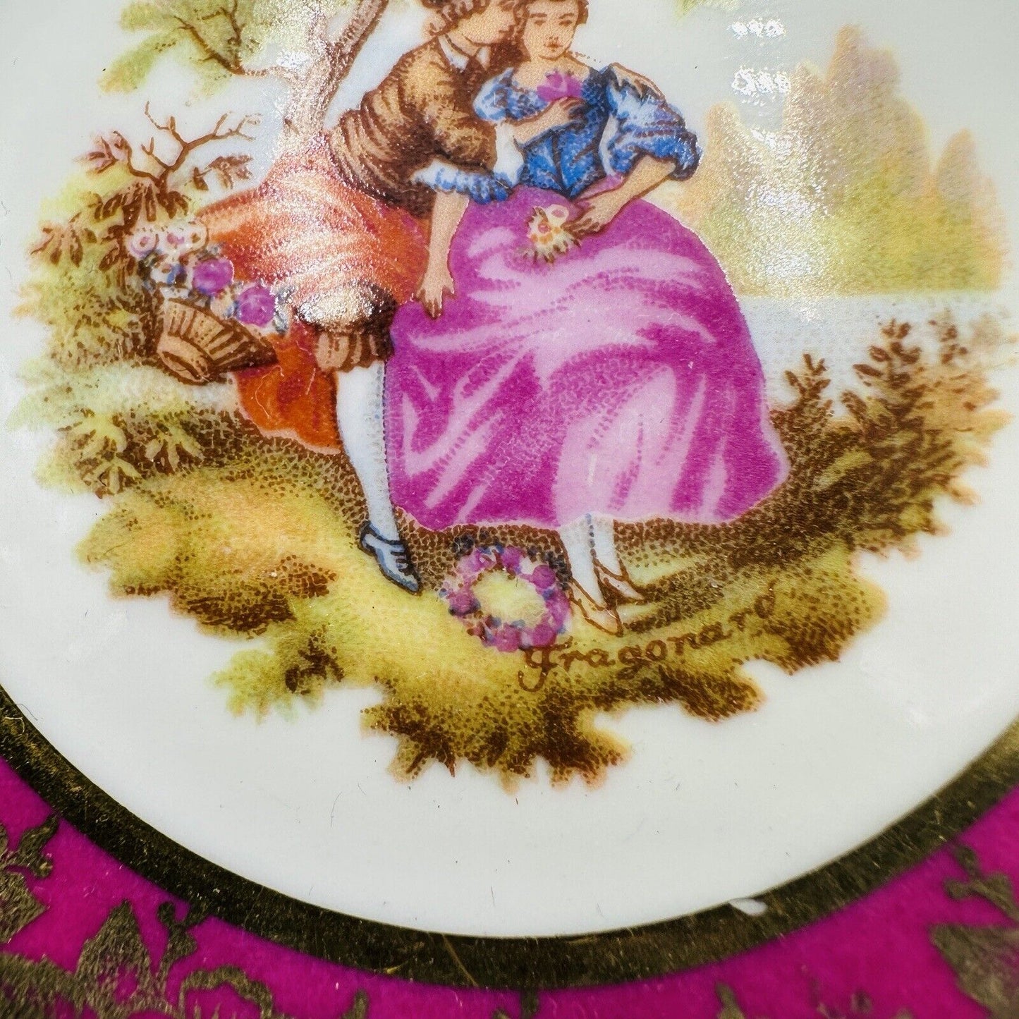 Limoges Porcelain France Traditional Courting Couple &Cherubs miniature plates