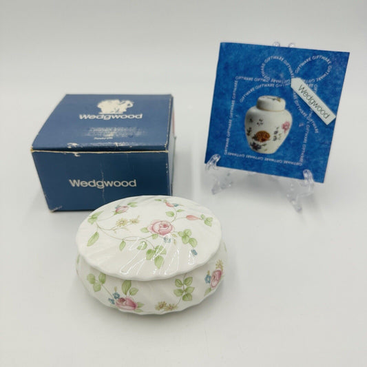 Vintage Wedgwood Rosehip 4” Bone China Floral Trinket Ring Box Vanity England