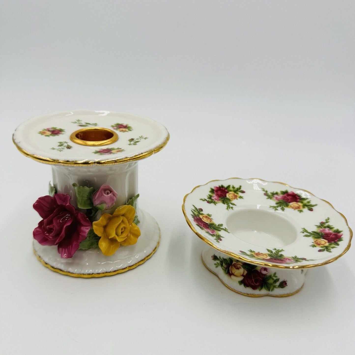 Royal Albert Old Country Roses Porcelain Candle Holders Set Christmas Decor