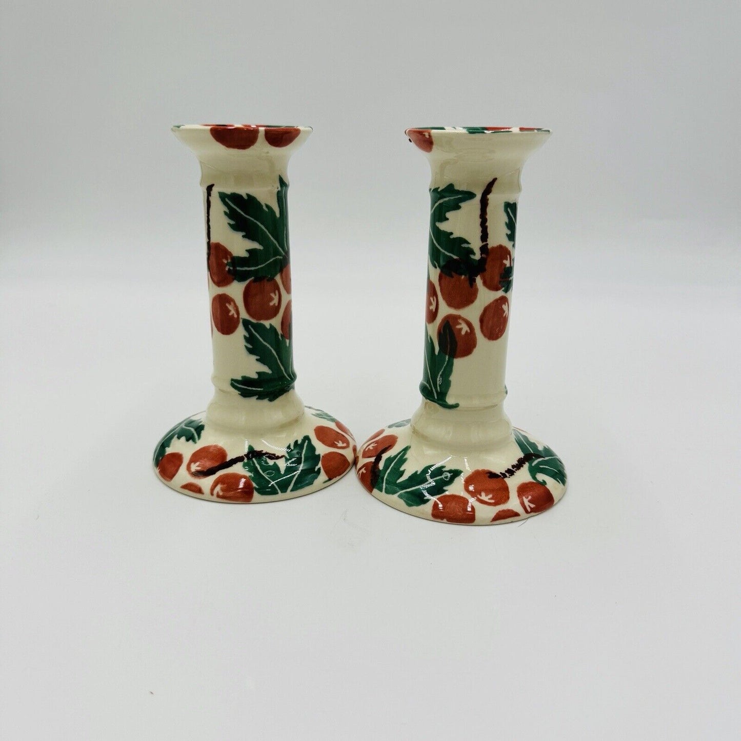 Antique Moorland Staffordshire England Hand Painted Candle Holders Ceramic 6”