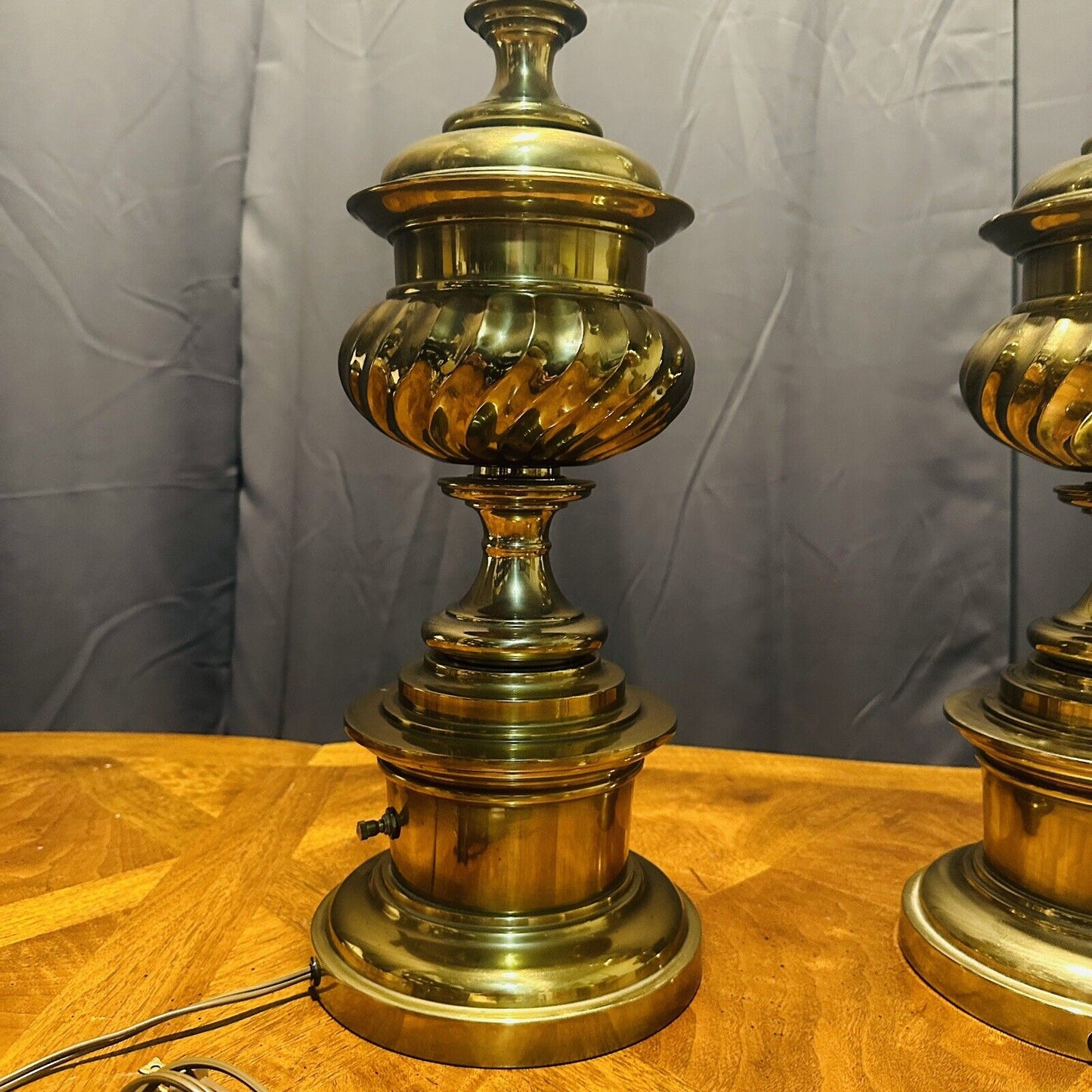 Hollywood Regency Stiffel Solid Brass Table Lamp 33” H USA Made Vintage 2 Pieces