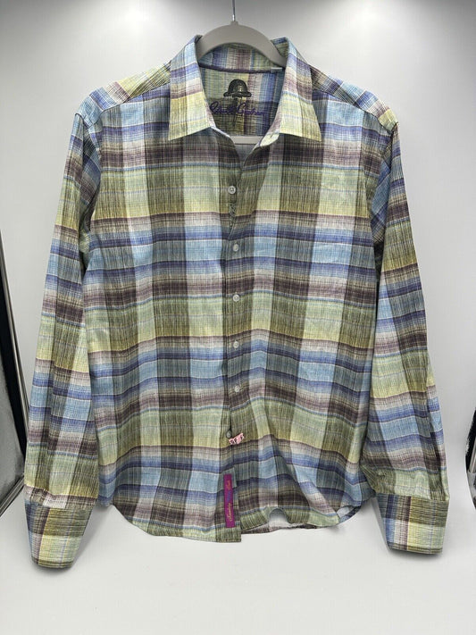 Robert Graham Long Sleeve Button Shirt Plaid Men's Size L Checkered Blue Green