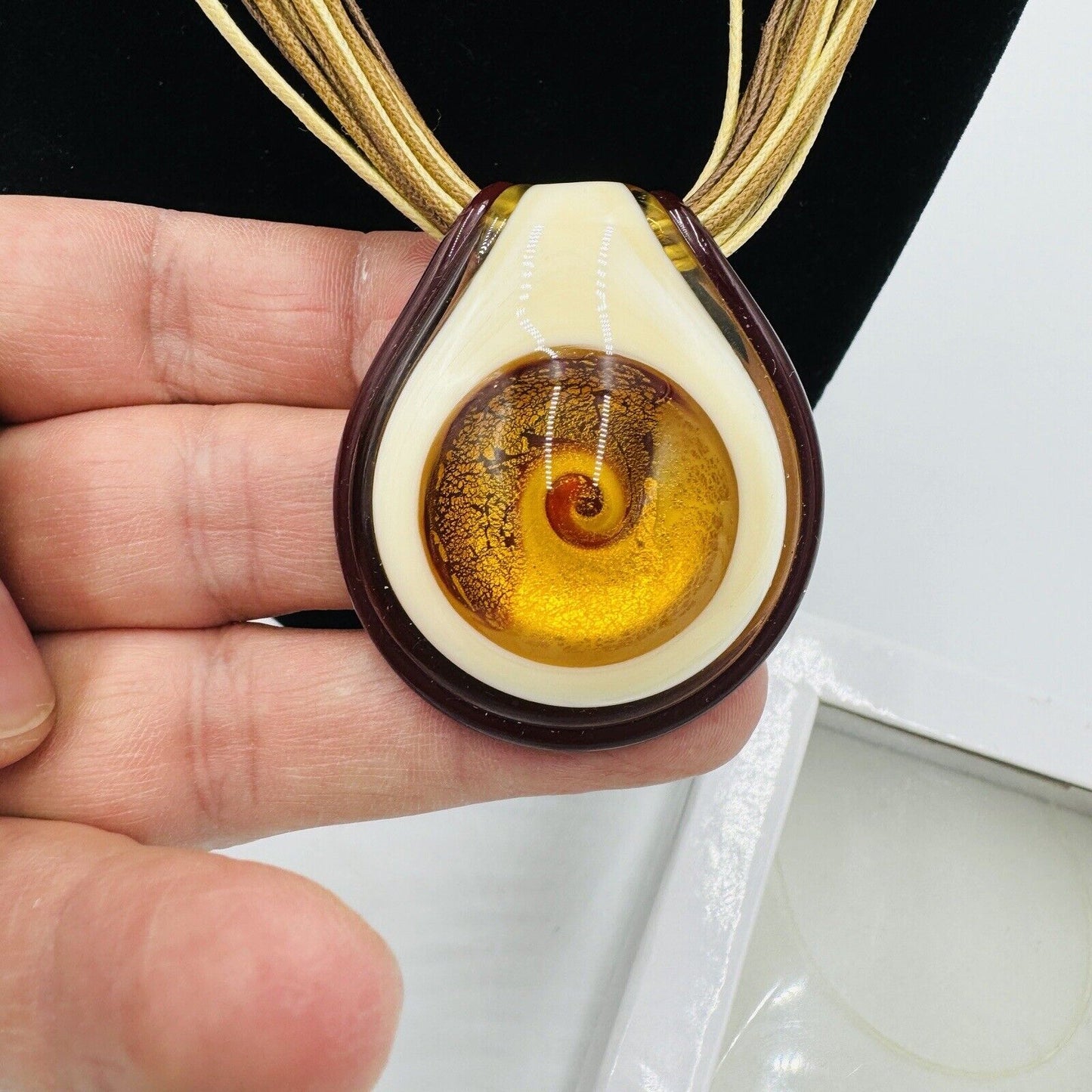 Antica Murrina Venetian Art Glass Amber Swirl Multi Straps Necklace Italy