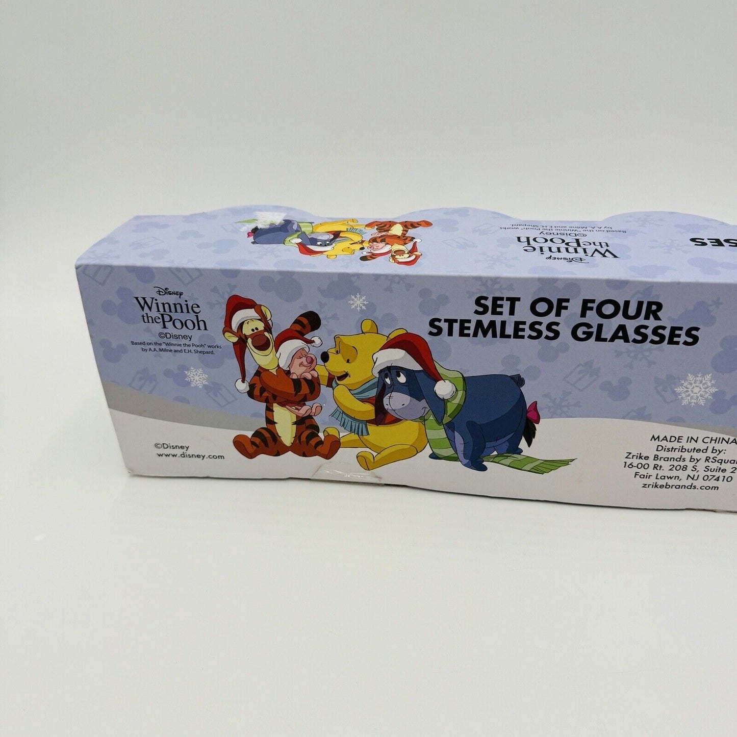 Disney Christmas themed Winnie The Pooh 16OZ Stemless Glasses Set OF 4 NIB