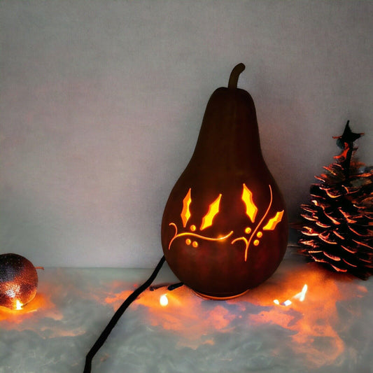 Meadowbrooke Gourds Hand-Crafted Gourd Lamp Christmas Lights up 10” USA Made