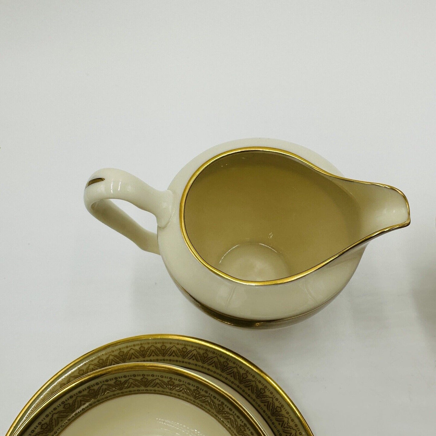 Lenox Porcelain Greenfield Cup & Saucer Creamer Sugar Bowl Lot 8 Pieces