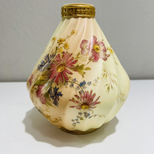 Antique Royal Worcester Vase Floral Daisies Blush Cream 1900