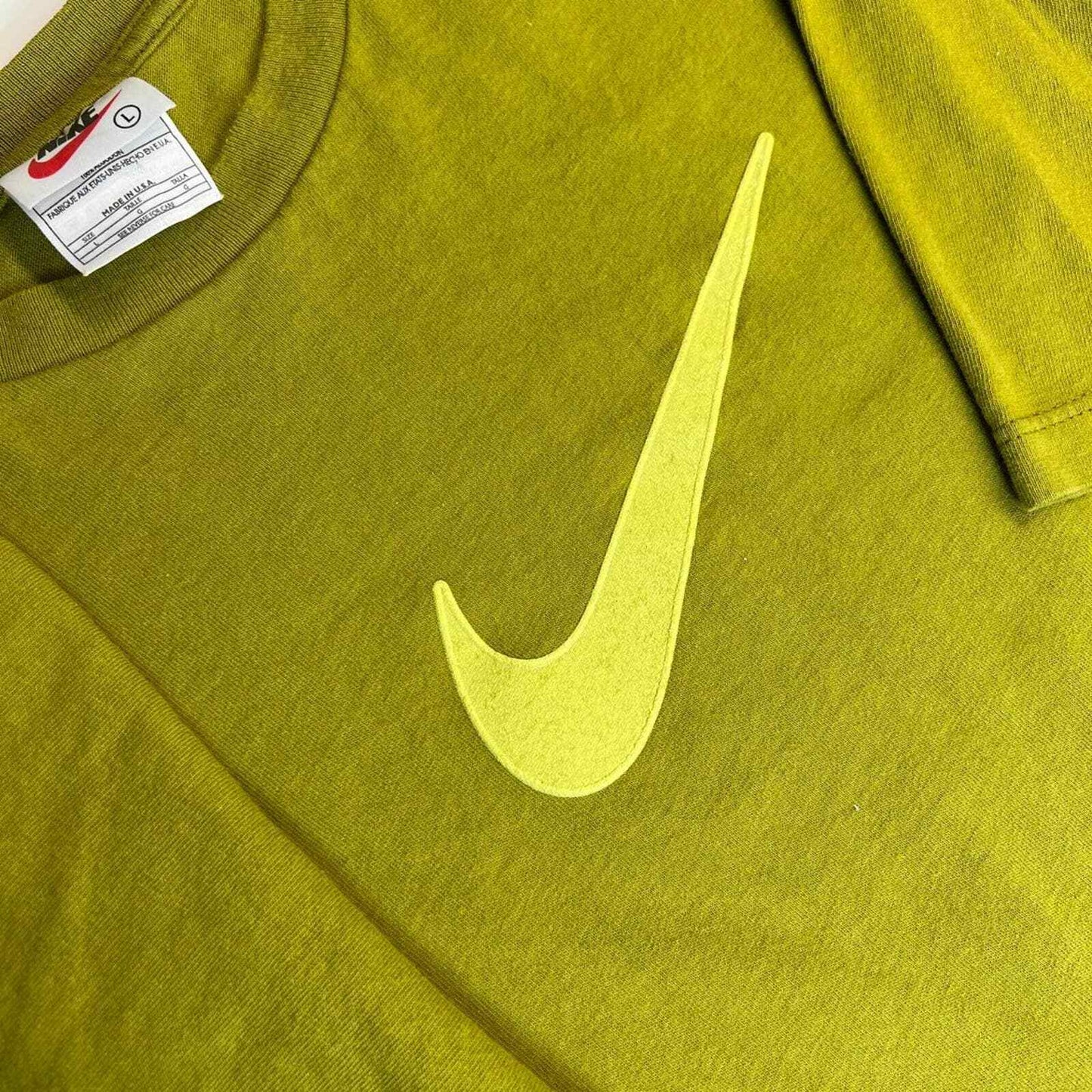 Nike Men's T-Shirt Size L Green Logo Center Swoosh Made in USA