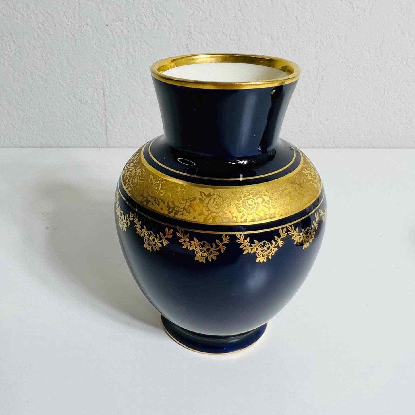 Lindner Kueps Vase Candle Holder Bavaria Blue Cobalt Set Germany Home Decor