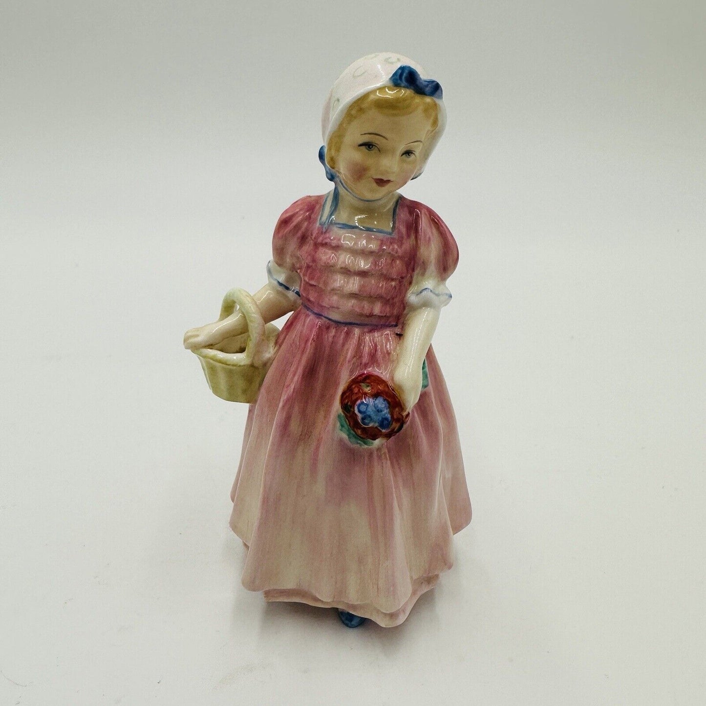 Royal Doulton Figurine Tinkle Bell HN 1677 Porcelain England Pink Girl Basket