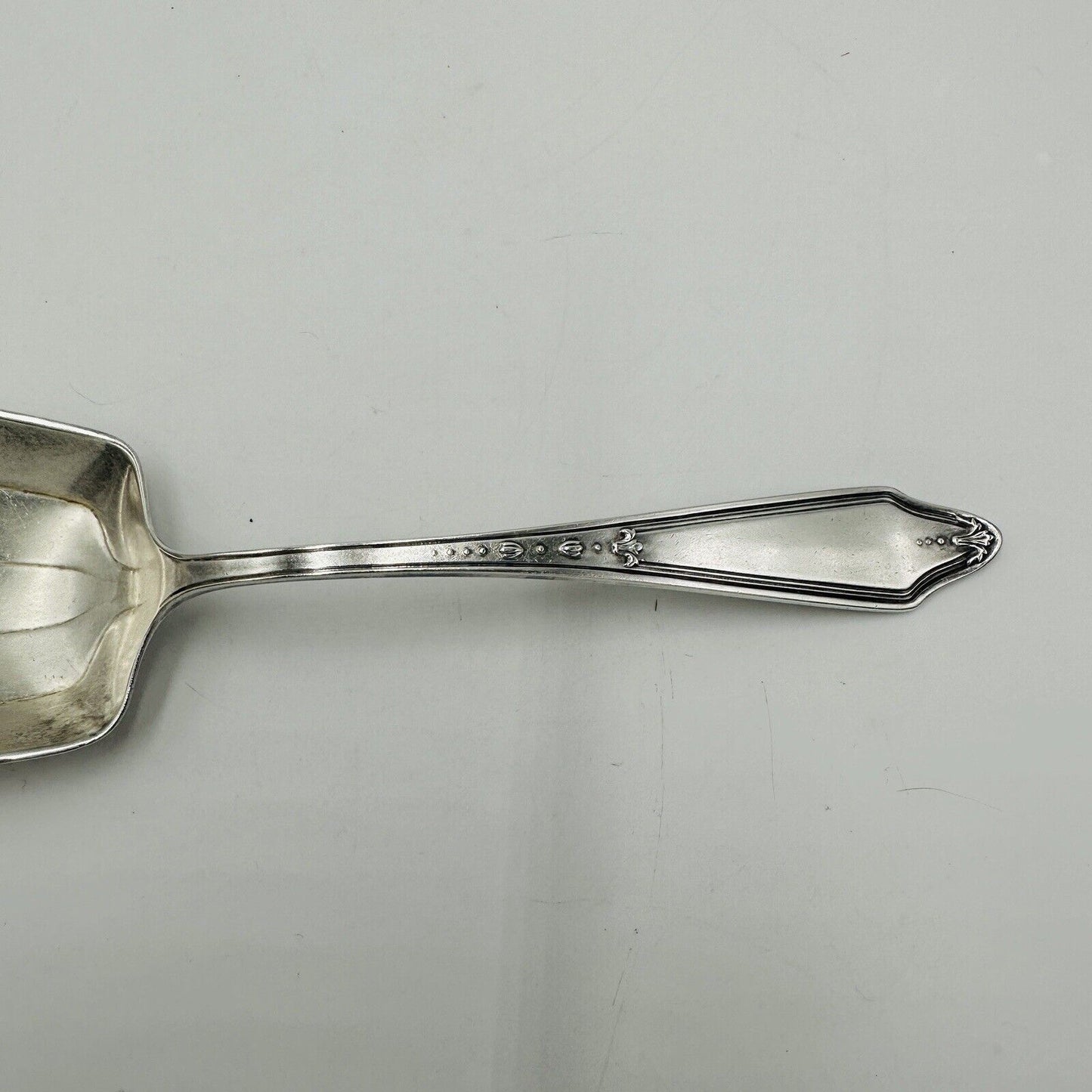 Antique SSMC Sterling Silver Serving Spoon 1932 Ornate Flower Patter 9”