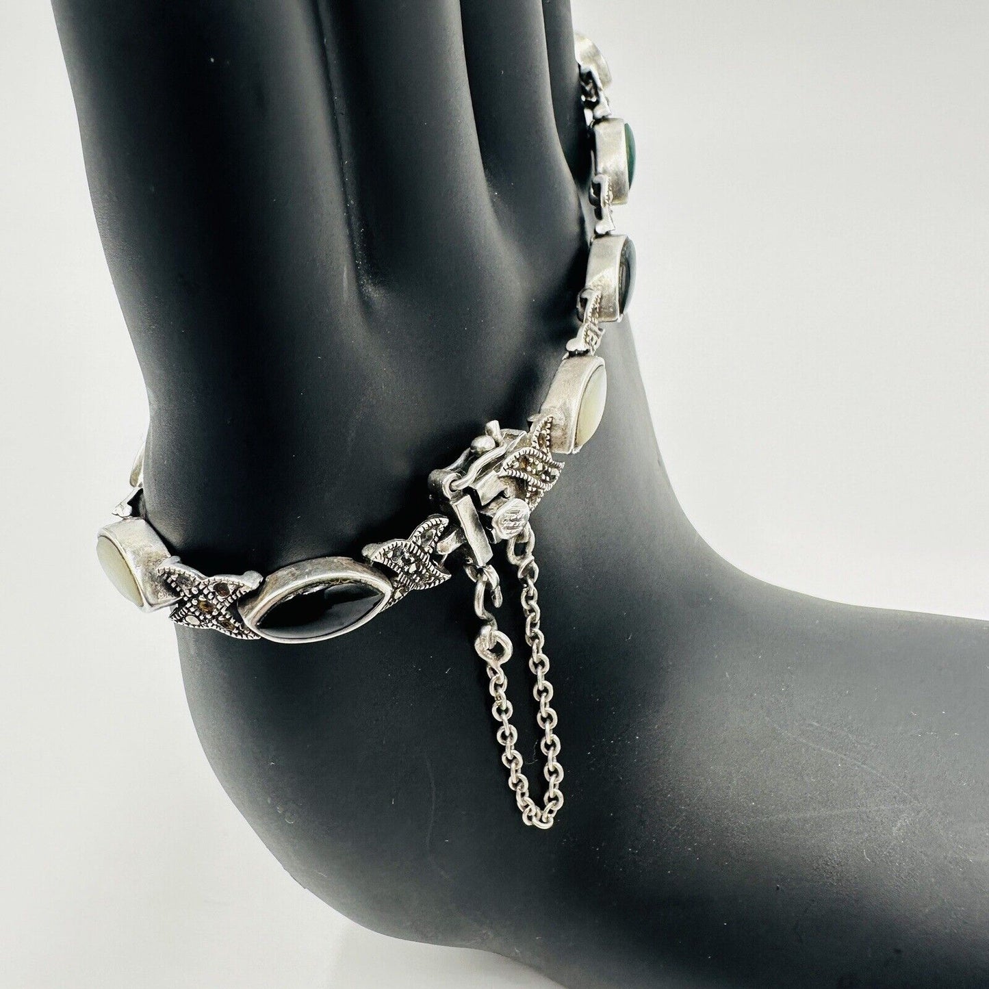 Marcasite and Multi Gemstone Bracelet Women's Jewelry Vintage Sterling Silver
