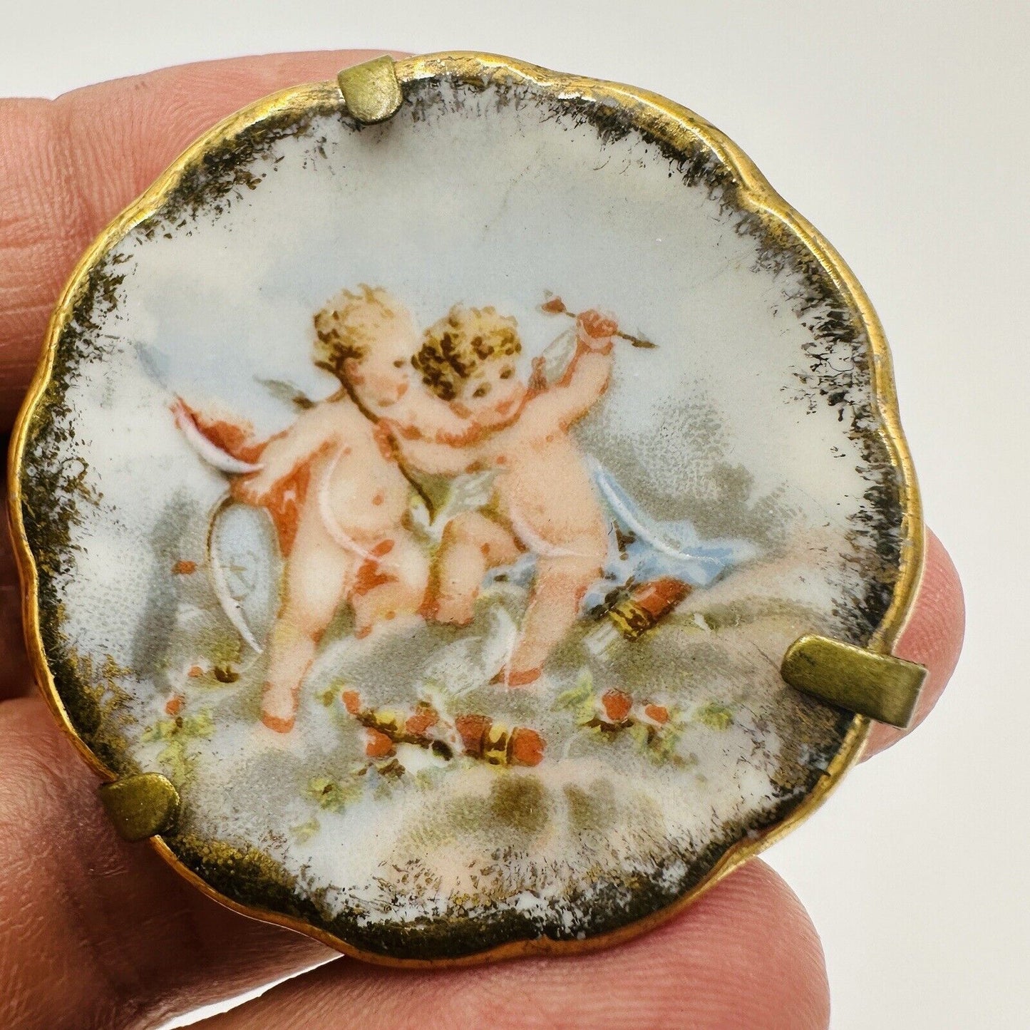 Limoges Porcelain France Traditional Courting Couple &Cherubs miniature plates